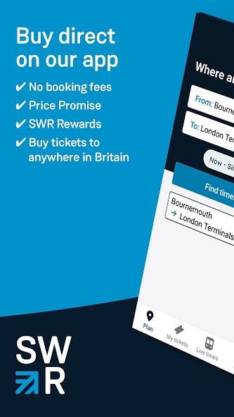 South West Trains Journey Planner application screen